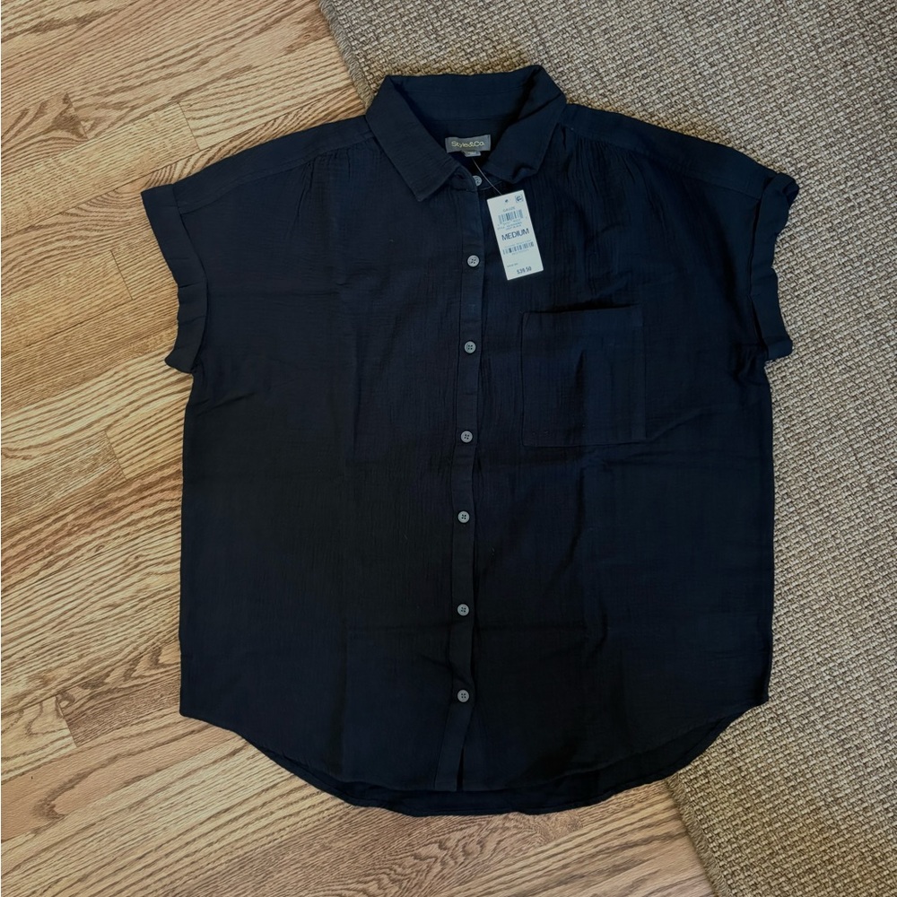 Style & Co. Women's Medium Cotton Gauze Camp Shirt